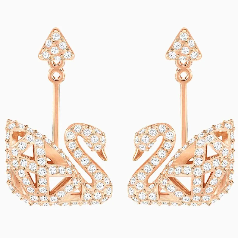 women’s elegant gold earrings-Swarovski Women's Earrings - Facet Swan Crystals Pave Rose Gold Pierced | 5358058