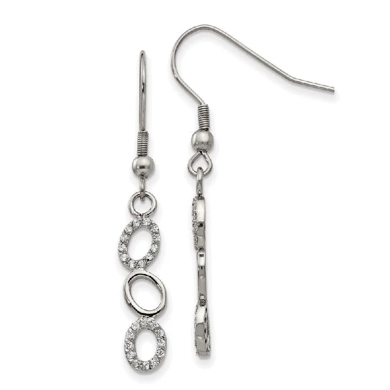 women’s wedding earrings-Stainless Steel Polished CZ Shepherd Hook Earrings