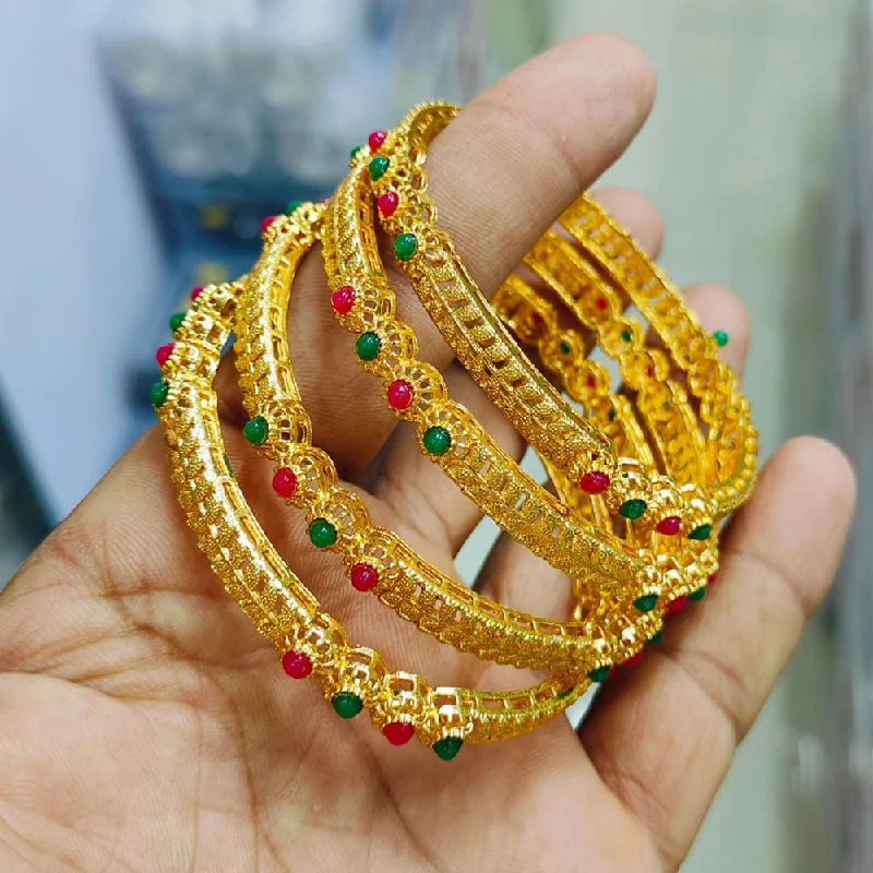 women’s beaded bracelets-Pooja Bangles Gold Plated Pota Stone Bangles Set