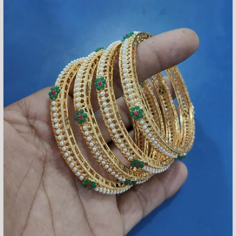 women’s bangle bracelet set-Pooja Bangles Gold Plated Pearls bangle Set