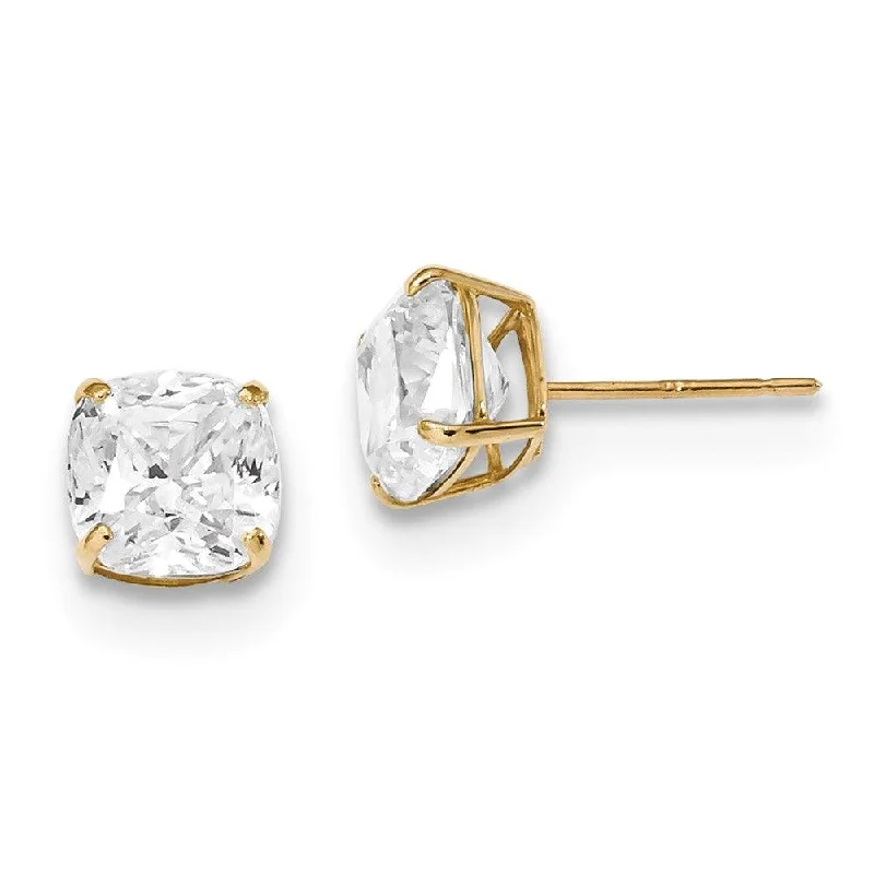 women’s silver drop earrings-14k Polished 7x7 Cushion Cut CZ Studs Post Earrings