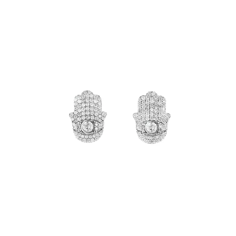 women’s heart-shaped earrings-Diamond Hamsa Stud Earrings   E0000523