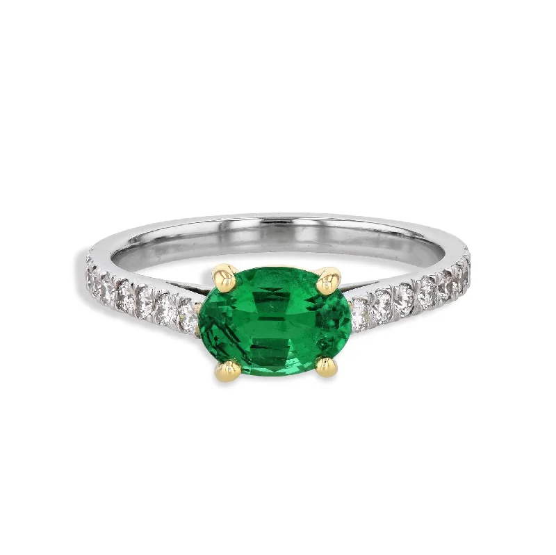 women’s vintage engagement rings-Oval Zambian Emerald Platinum Yellow Gold Ring