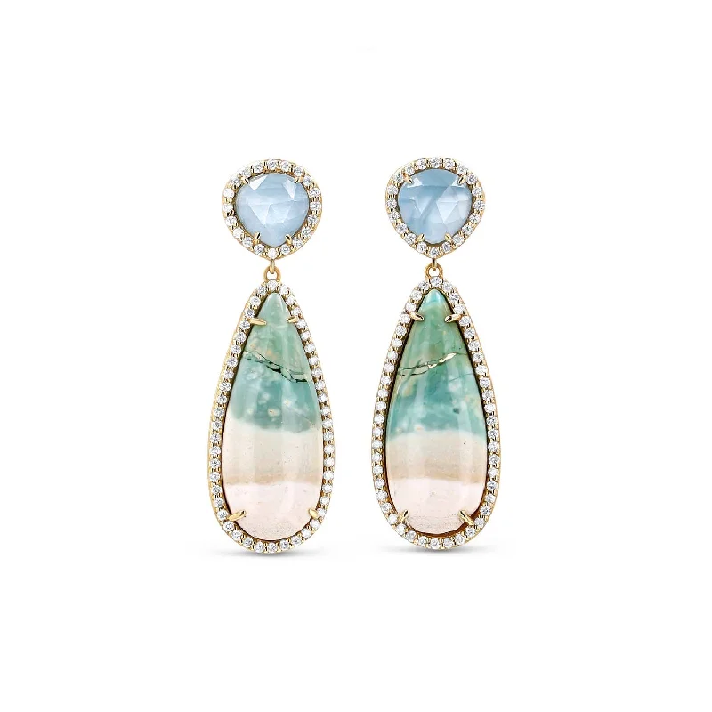 women’s luxury diamond earrings-Aquamarine and Indonesian Opal Teardrop Earrings  SEG00042