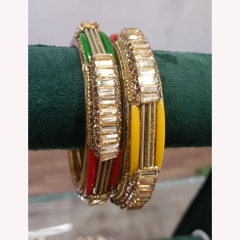 women’s charm bangles-Exotica Collection Gold Plated Austrian Stone Bangle Set