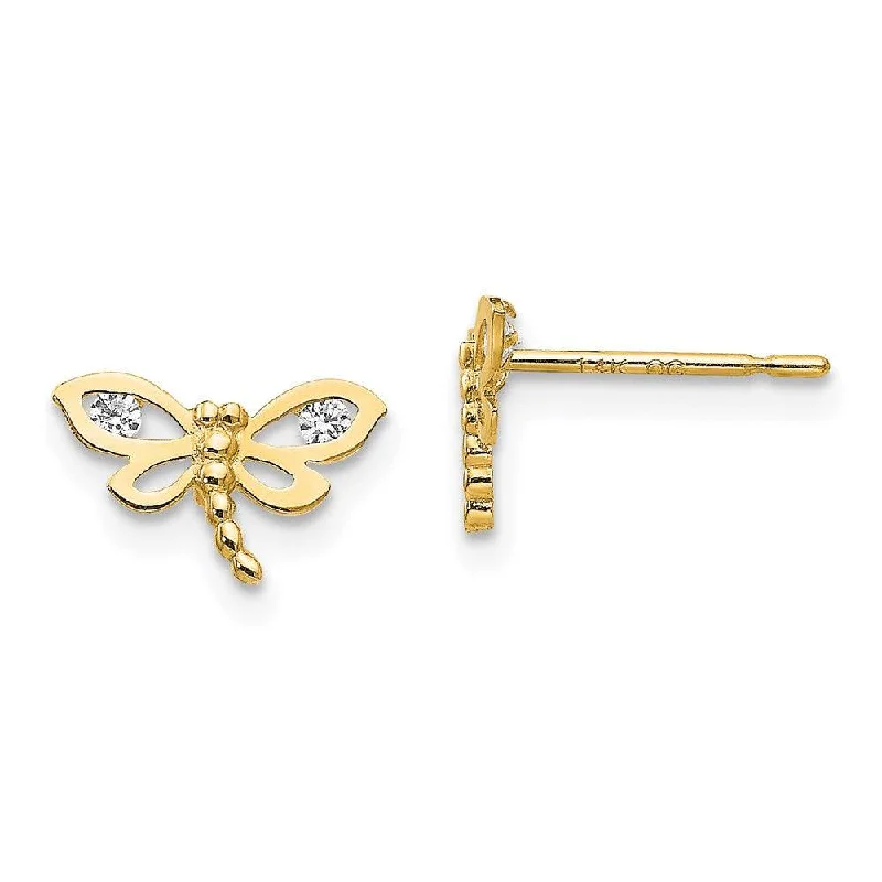 women’s boho earrings-Madi K Kid's 14k  CZ  Dragonfly Post Earrings