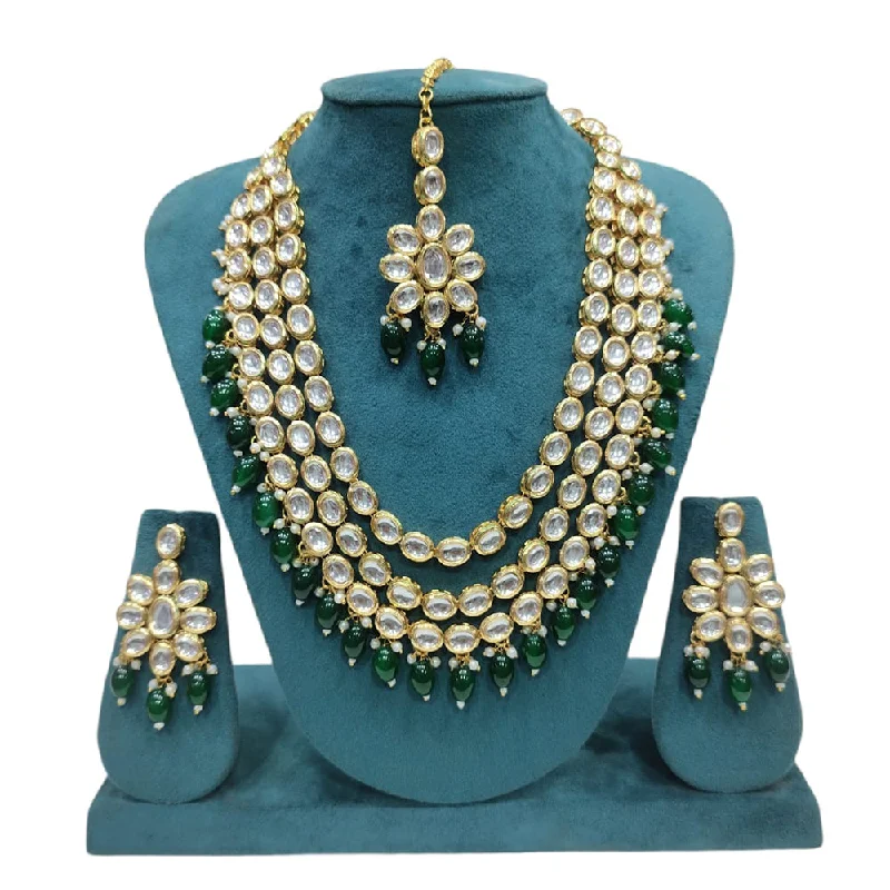 women’s silver chain necklaces-Manisha Jewellery Gold Plated Kundan Stone And Beads Multi Layer Long Necklace Set