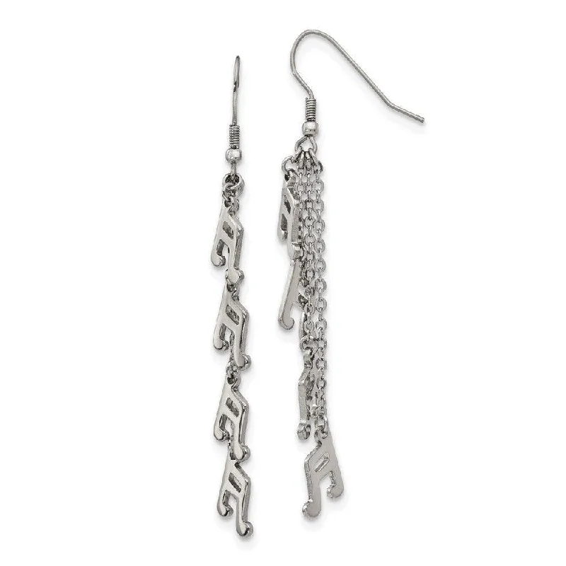 women’s luxury diamond earrings-Stainless Steel Multi Strand Music Note Dangle Shepherds Hook Earrings