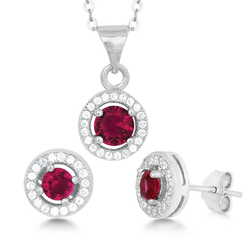 women’s diamond earrings-Classic Women's Pendant and Earrings Set - Sterling Silver Red CZ with Chain | SET-429