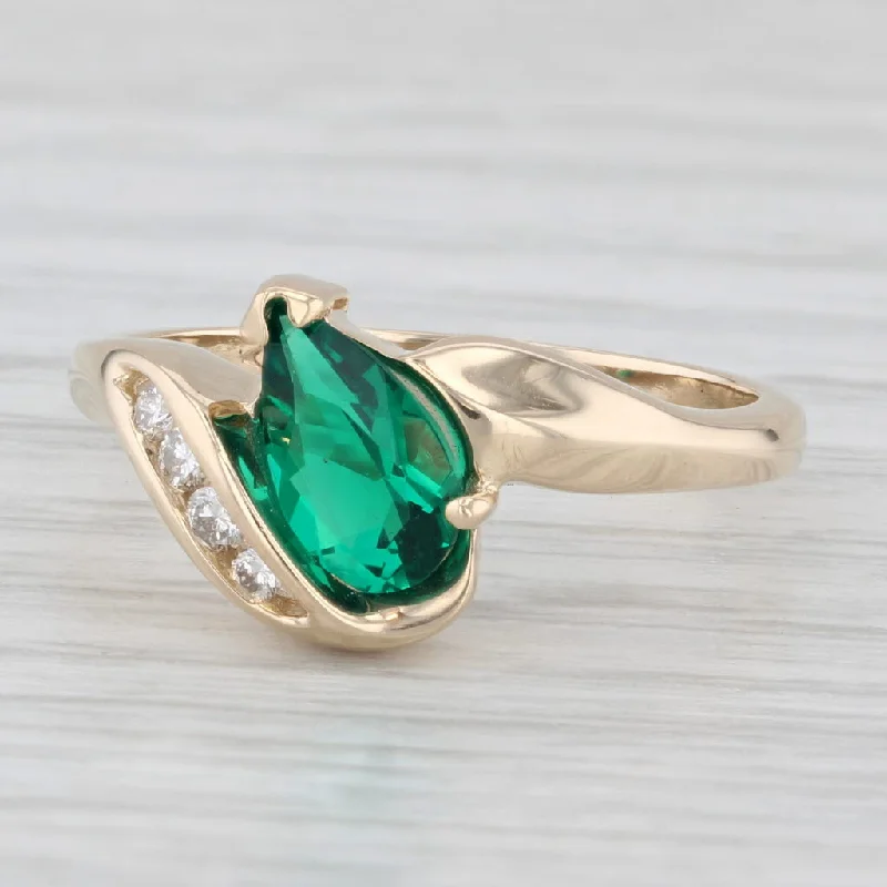 women’s diamond engagement rings-0.77ctw Pear Lab Created Emerald Diamond Ring 14k Yellow Gold Size 6.5