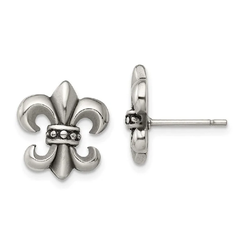 women’s modern earrings-Stainless Steel Polished Fleur de Lis Post Earrings