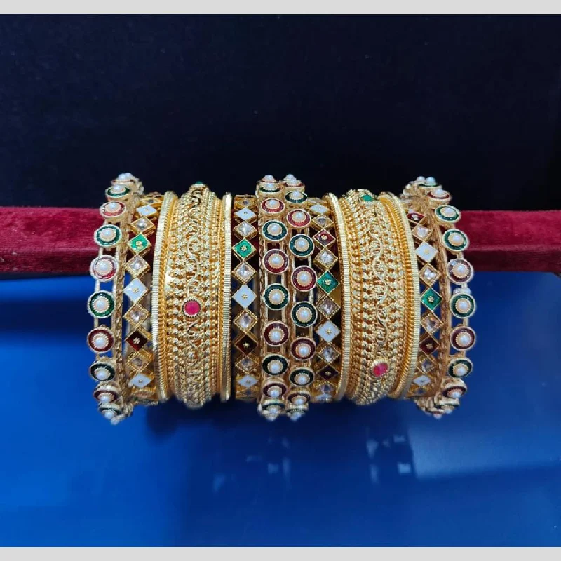 women’s trendy bangles-Pooja Bangles Gold Plated Pearls Bangle  Set