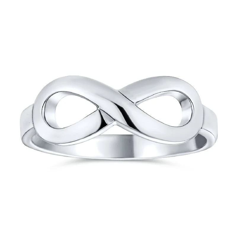 women’s eternity engagement rings-Simple Best Friends Infinity Silver Ring with Love Knot Symbol Sterling