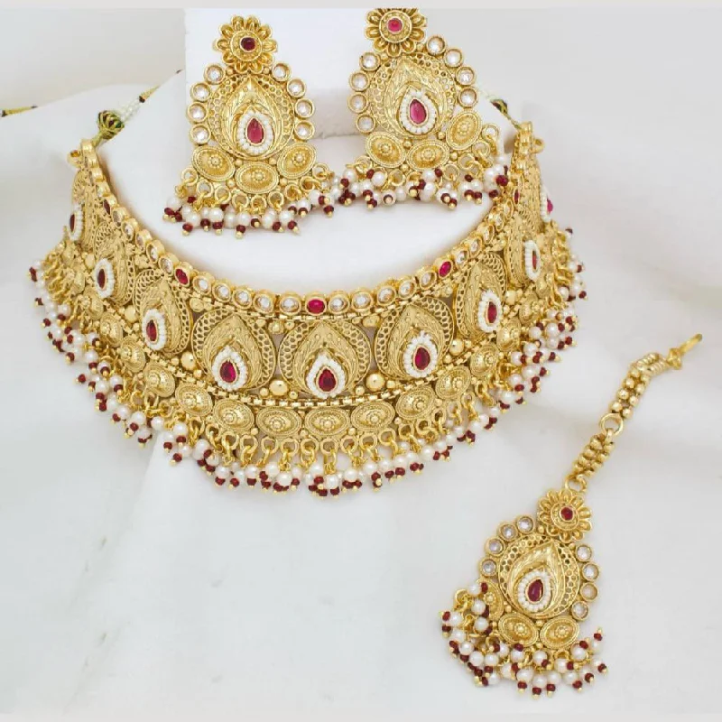 women’s elegant pearl necklaces-Manisha Jewellery Gold Plated Pota Stone And Pearls Choker Necklace Set