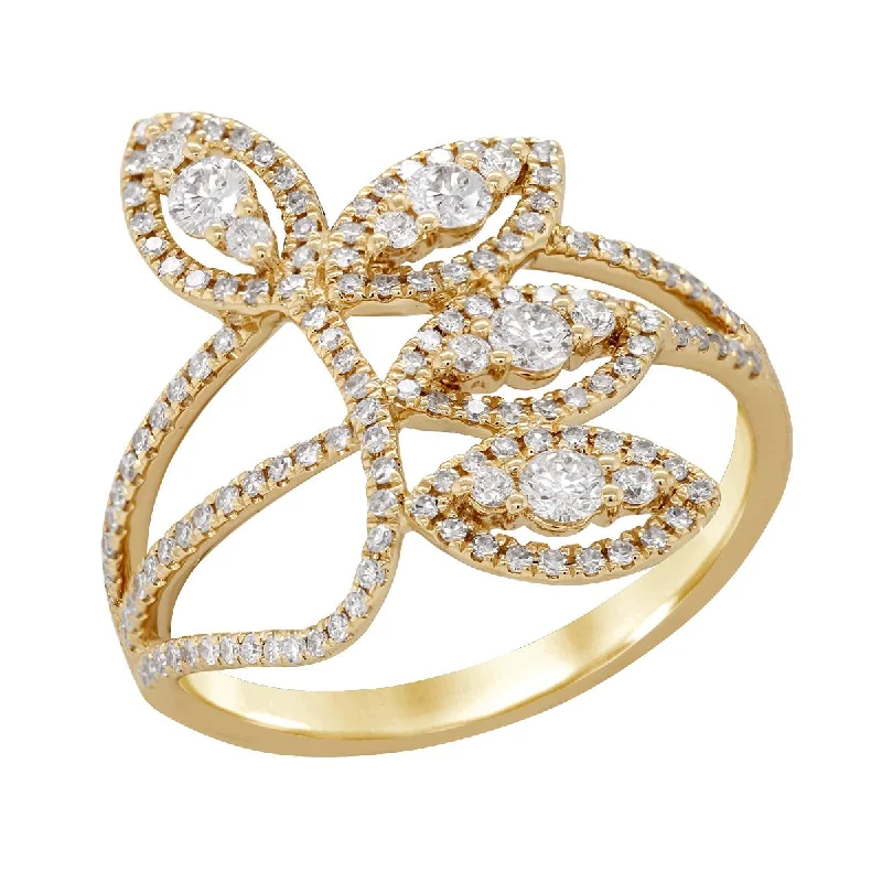 women’s floral engagement rings-YELLOW GOLD LEAF DESIGN DIAMOND RING, .61 CT TW