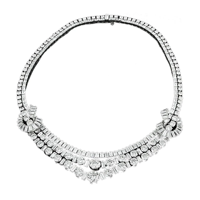 women’s statement necklaces-Platinum French Bib Style Diamond Necklace