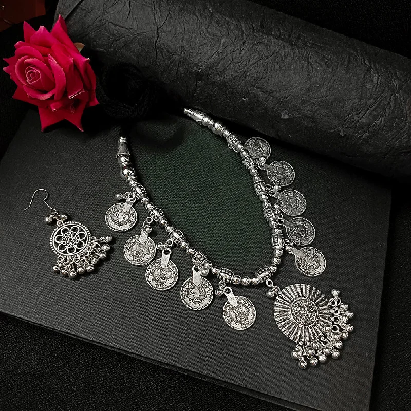 women’s modern necklaces-Darshana Jewels Oxidised Plated Long Necklace Set