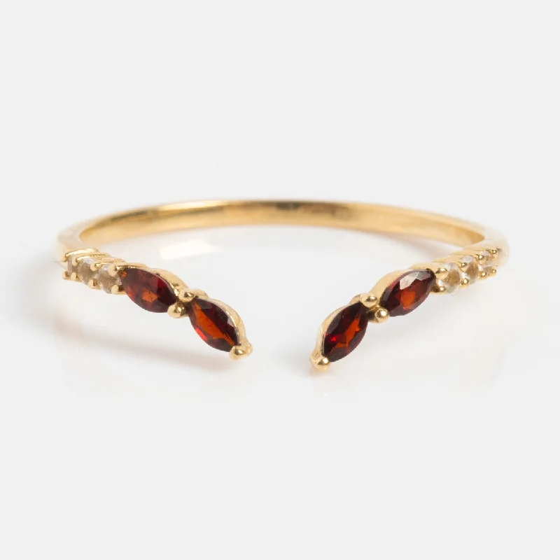 women’s silver stackable rings-Solid Gold 2025 January Capsule Delicate Garnet Stacking Ring