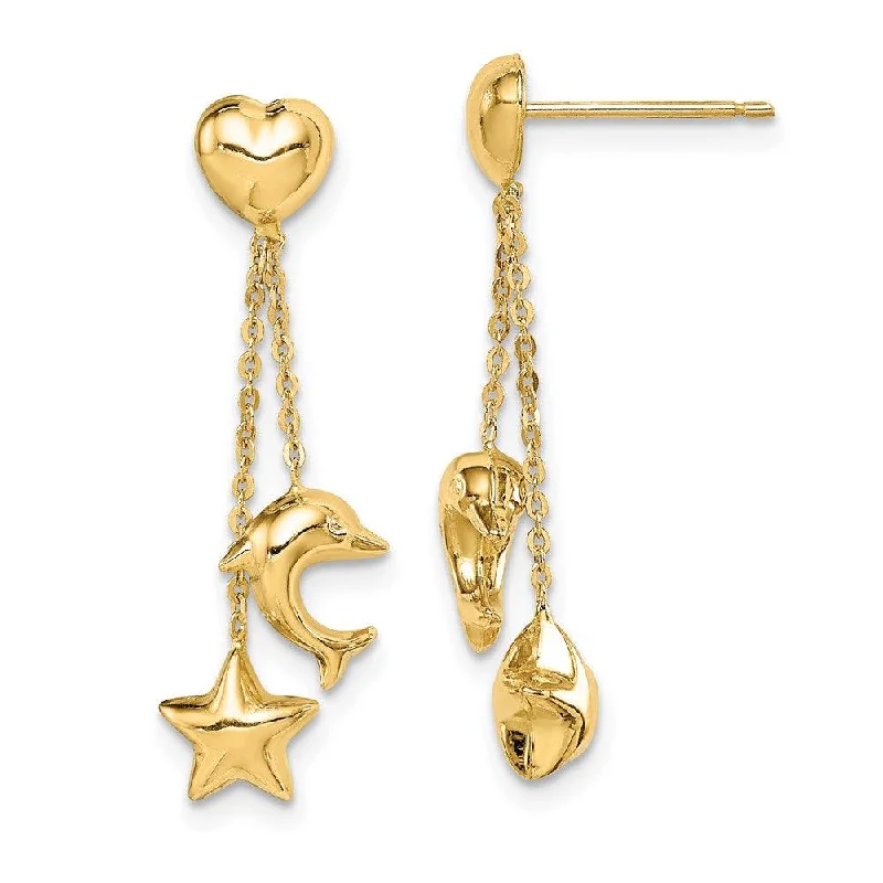 women’s elegant diamond earrings-Madi K Kid's 14k  Heart, Star & Dolphin Dangle Post Earrings