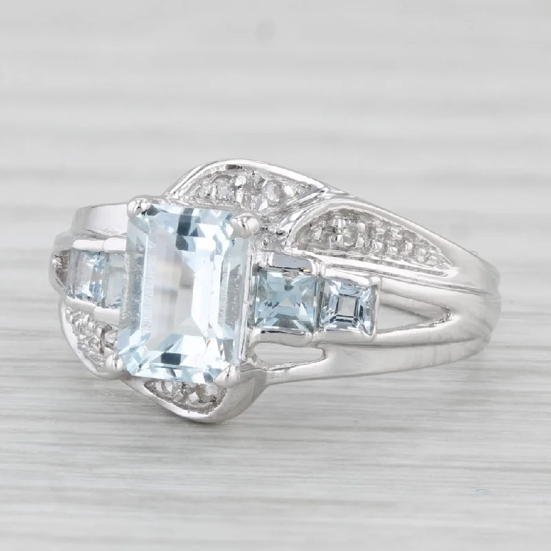 women’s engagement rings with aquamarine-1.28ctw Aquamarine Diamond Ring 10k White Gold Size 5