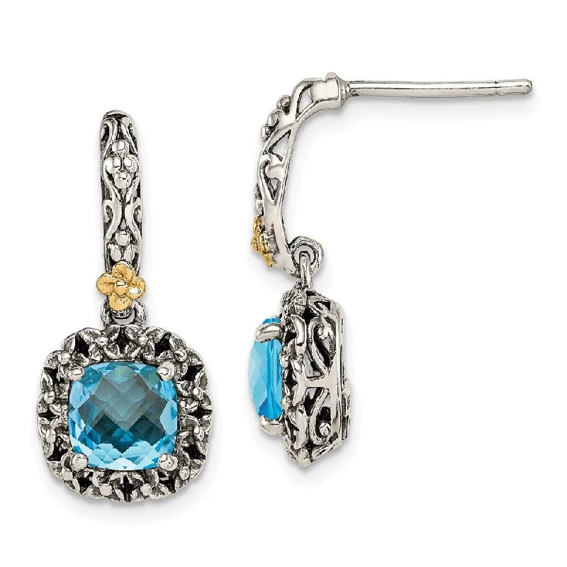 women’s silver drop earrings-Sterling Silver w/ 14k Polished Blue Topaz Earrings