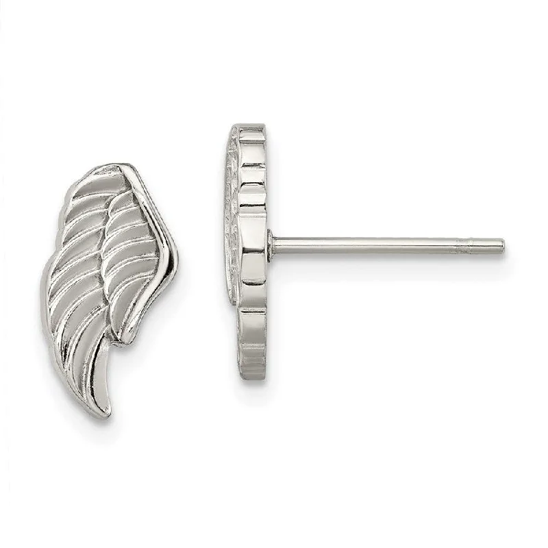 women’s gemstone stud earrings-Stainless Steel Polished Angel Wing Post Earrings