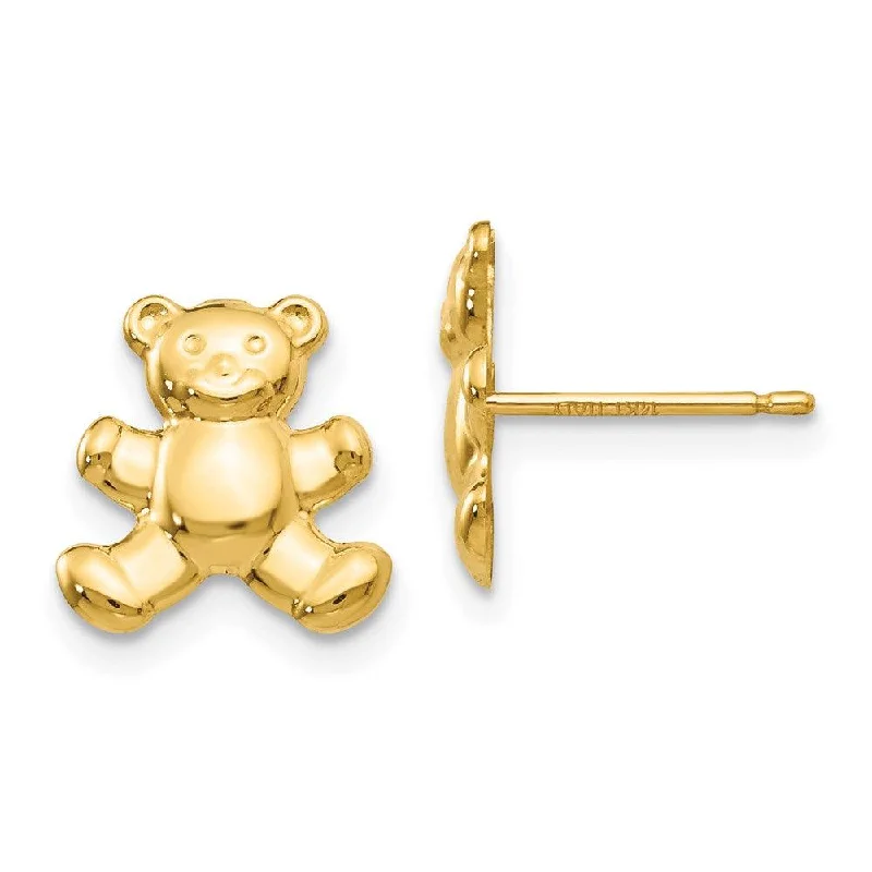 women’s unique earrings-14k Teddy Bear Post Earrings