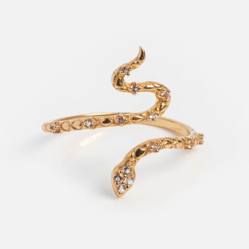 women’s chic rings-Solid Gold Wrapped Snake Ring for Wisdom