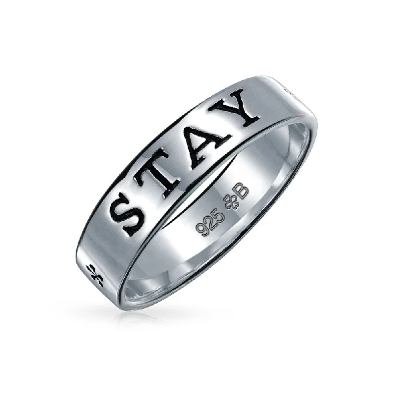 women’s wedding bands for women-Sentimental Silver Ring: Stay Strong Promise Eternity Band Oxidized Sterling