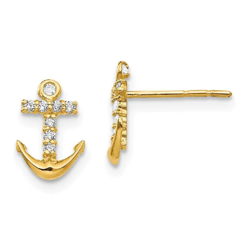 women’s gemstone earrings-Madi K Kid's 14k  CZ Anchor Post Earrings