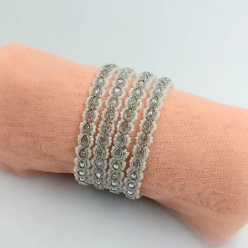 women’s sterling silver cuff bracelets-Manisha Jewellery Silver Plated Crystal Stone Bangle Set