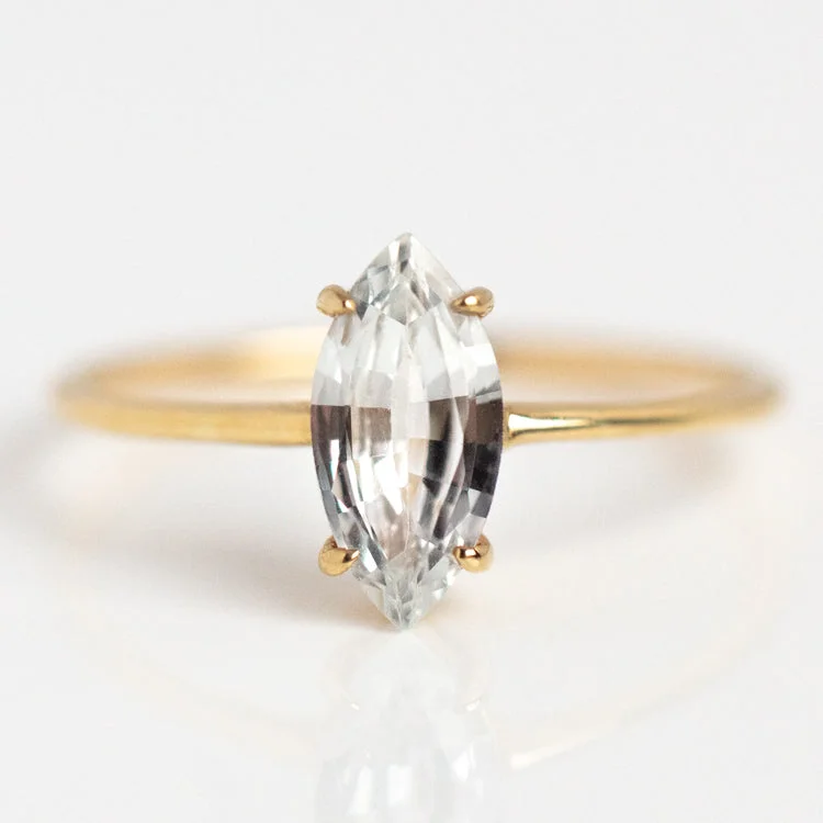 women’s minimalist rings-Solid Gold Gemstone Marquise Ring in White Topaz