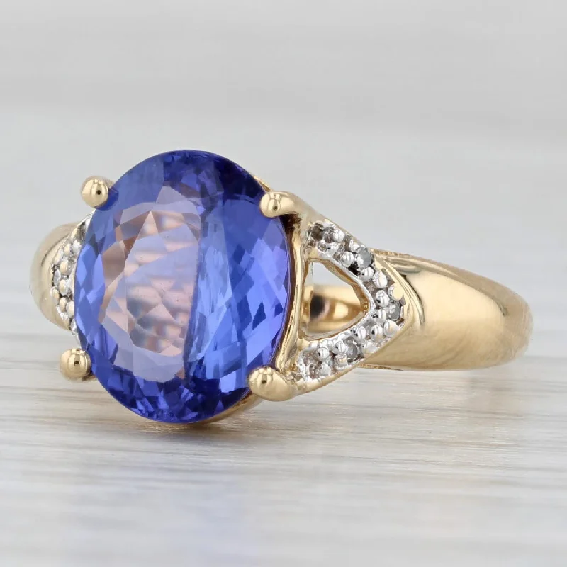 women’s oval engagement rings-3.22ct Oval Tanzanite Diamond Ring 18k Yellow Gold Size 6.75