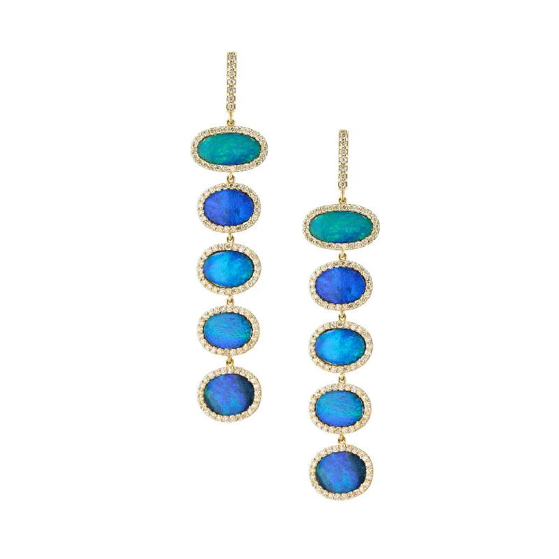 women’s infinity loop earrings-14k Five Stone Blue Boulder Opal Doublet Earrings SEG00020