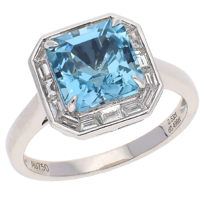 women’s engagement rings with aquamarine-18K White Gold Santa Maria Aquamarine and Diamond Ring