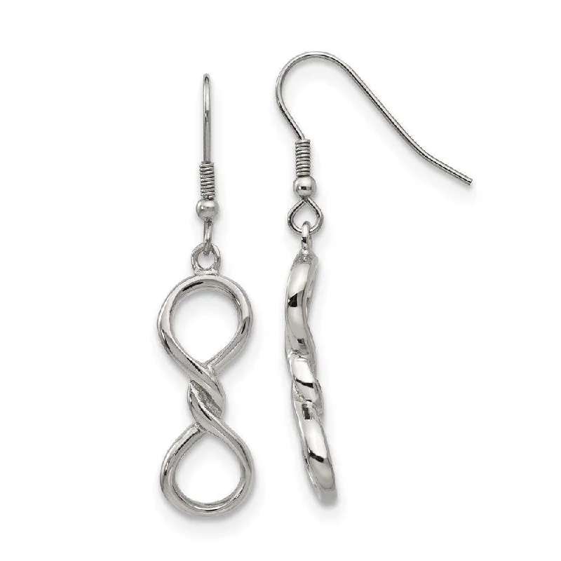 women’s chunky earrings-Stainless Steel Polished Infinity Symbol Shepherd Hook Earrings