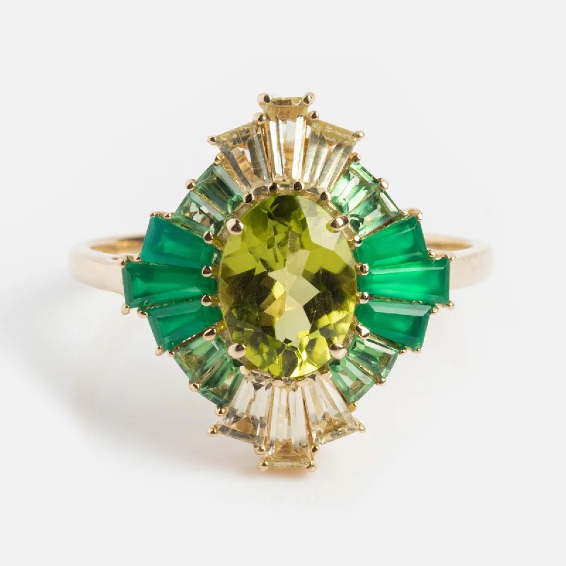 women’s vintage engagement rings-Solid Gold 2024 August Capsule Vintage Inspired Peridot Statement Ring