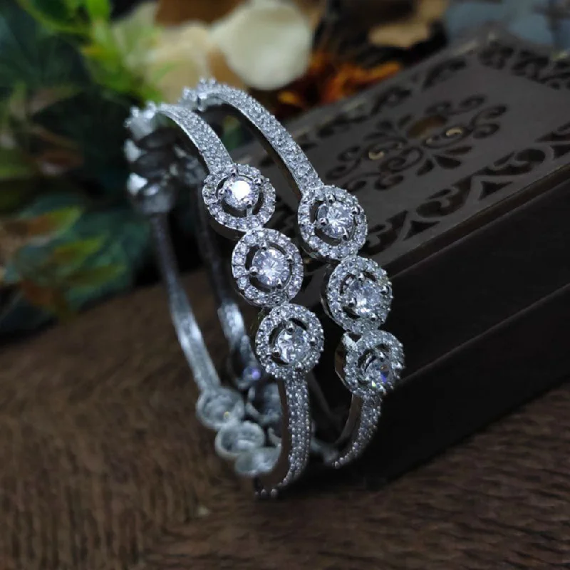 women’s boho bracelets-Aamrapali Silver Plated American Diamond Bangle Set