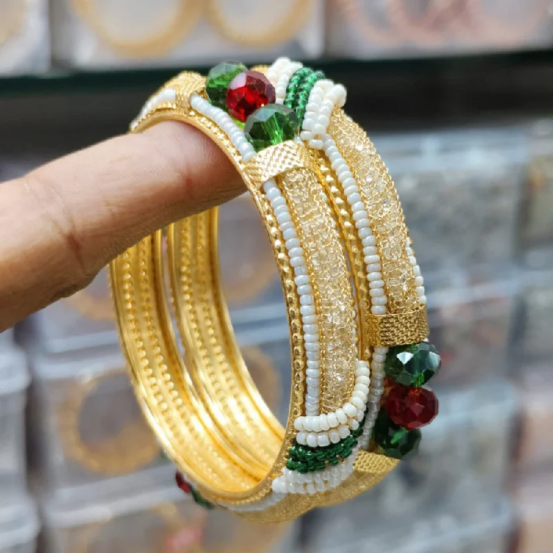 women’s chunky bangles-Pooja Bangles Gold Plated Austrian Stone And Pearls Bangle Set