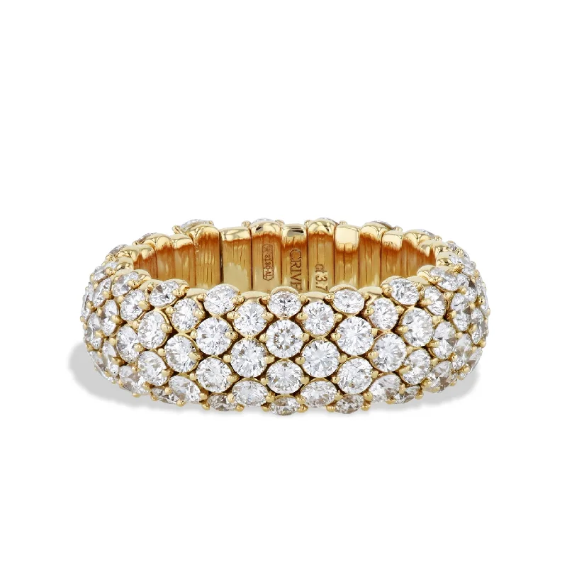 women’s luxury rings-Diamond Pave 18K Yellow Gold Stretch Ring