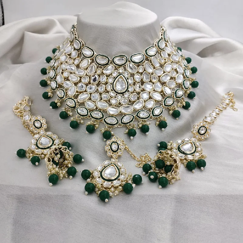 women’s delicate necklaces-Lucentarts Jewellery Gold Plated Kundan Stone Pearls And Meenakari Choker Necklace Set