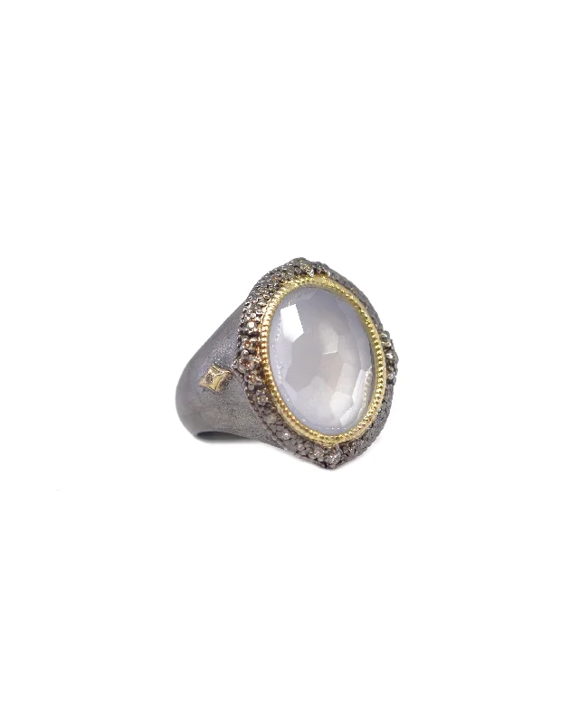 women’s white gold rings-Turkish Oval Chalcedony Crivelli Ring