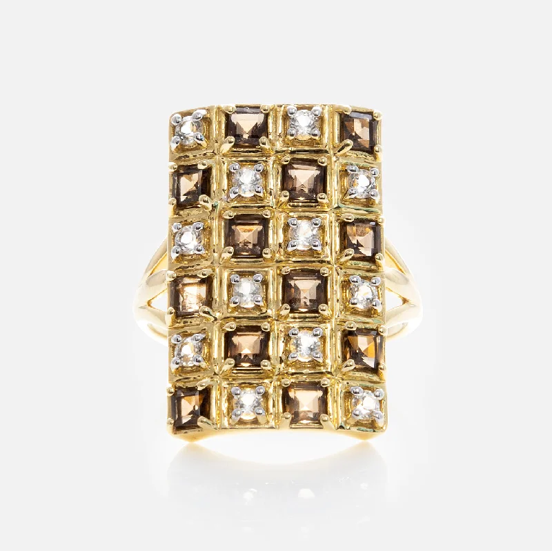 women’s statement gemstone rings-Solid Gold Checkerboard Gemstone Shield Ring