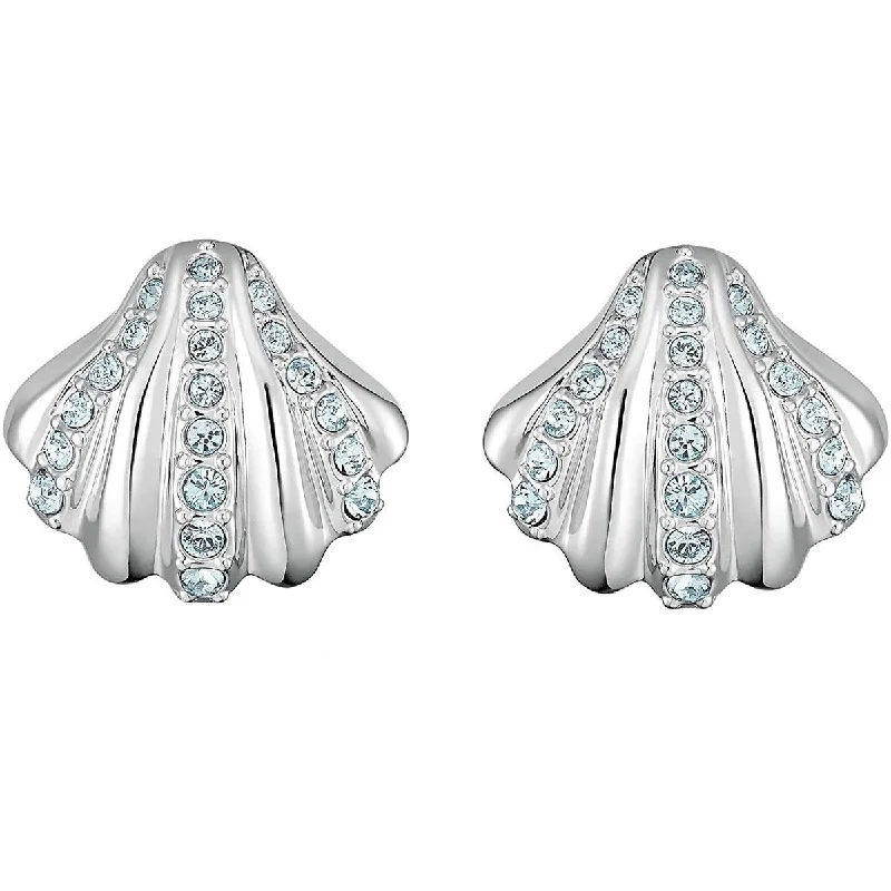 women’s casual earrings-Swarovski Women's Earrings - Shell Rhodium Plated Blue Crystals Pierced | 5526494