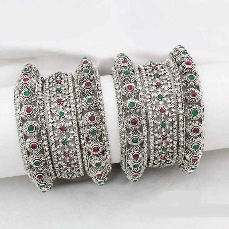 women’s tennis bracelets-JCM  Silver Plated Pota Stone Bangle Set