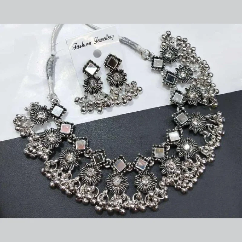 women’s charm necklaces-Manisha Jewellery Oxidised Plated Mirror And Ghungroo Choker Necklace Set