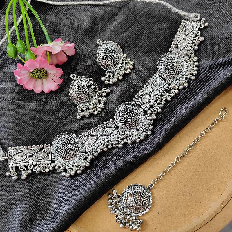 women’s bridal necklaces-Darshana Jewels Oxidised  Plated Necklace Set