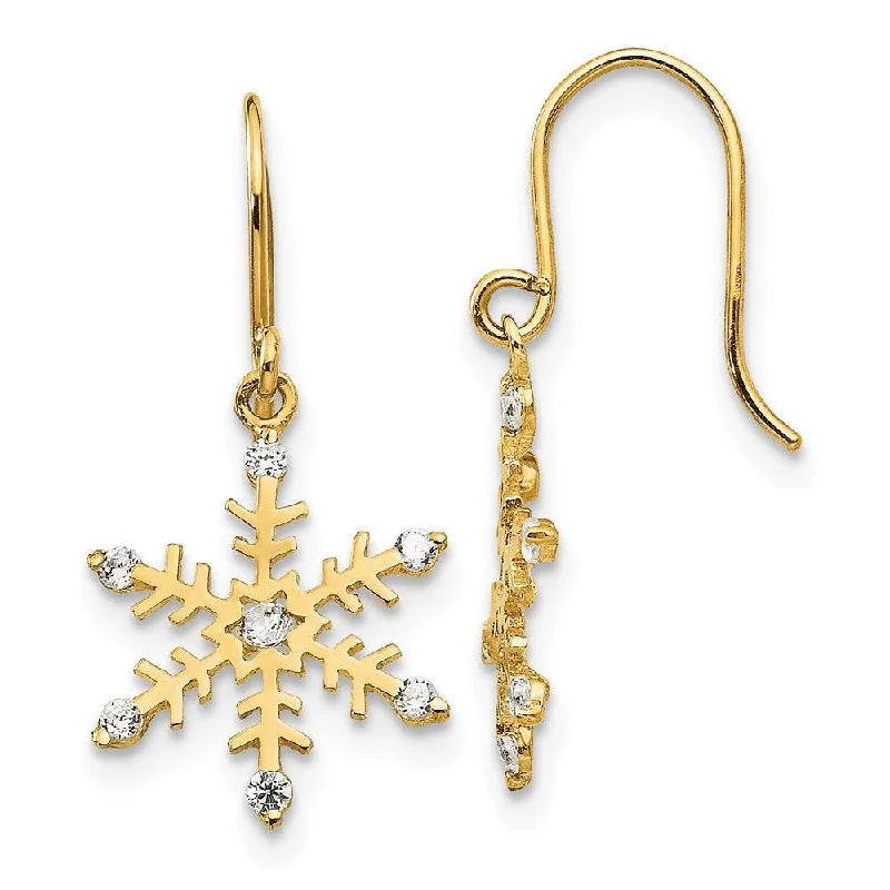 women’s rose gold earrings-Madi K Kid's 14k  CZ  Snowflake Dangle Earrings