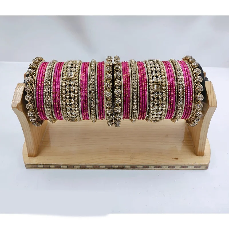 women’s simple gold bangles-Akruti Collection Gold Plated Kundan Stone Bangles Set