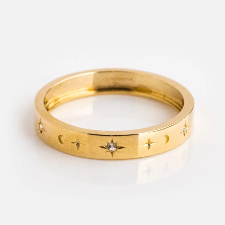 women’s gold and diamond rings-Solid Gold Night Sky Bold Band